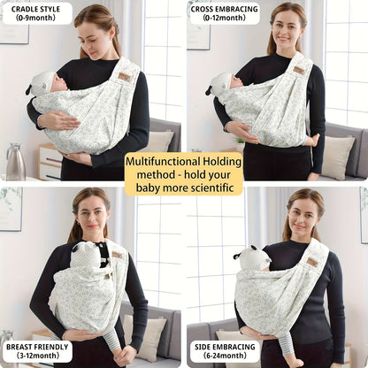Pocketed Baby Sling Carrier for 1-24 Months, Vrbabies Lightweight Front Carry with Adjustable Shoulder Strap in Yellow Flower or Blue Porcelain