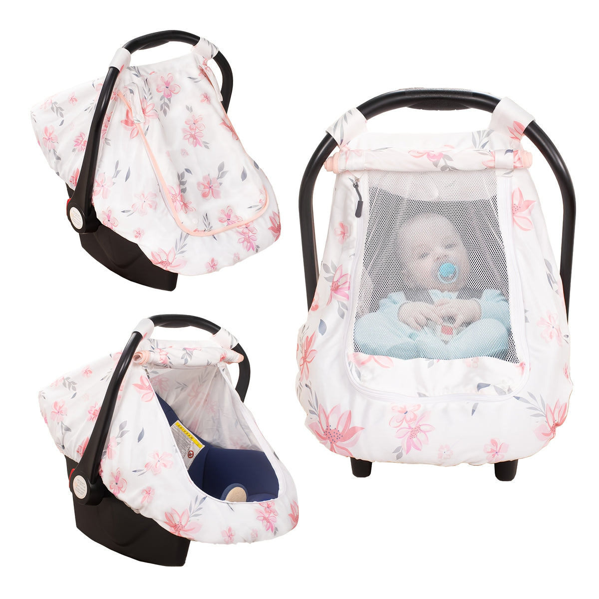 Stretchy Infant Carrier Cover with Large Window, Beavtaens Breathable Baby Car Seat Canopy in Elephant, Flower, Leaves, Rainbow or Sun Prints
