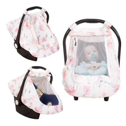 Stretchy Infant Carrier Cover with Large Window, Beavtaens Breathable Baby Car Seat Canopy in Elephant, Flower, Leaves, Rainbow or Sun Prints