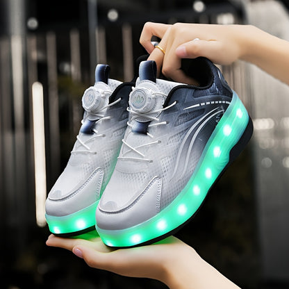Kids Light-Up Roller Shoes with Removable Wheels, LED Flashing Gradient Skate Sneakers for Little Kid and Big Kid Outdoor Play in Three Colors