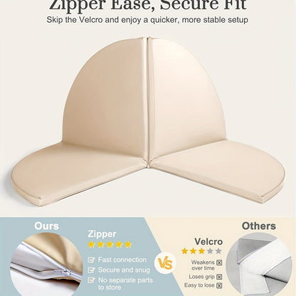 Modular Baby Play Mat in Beige with Four Foldable Foam Sections and Wipe-Clean Vegan Leather Surface for Supervised Floor Play and Nursery Corners