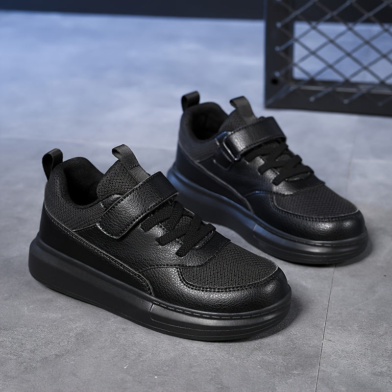Kids Black Running Sneakers with Breathable Mesh Upper and Lightweight EVA Midsole, Low-Top Athletic Shoes for Daily Play and Casual Outings