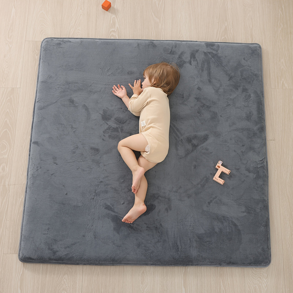 Memory Foam Floor Mat for Baby Crawling, 1.1-Inch Coral Velvet Cushioned Rug with Non-Slip Backing, Gray Tatami-Style Mat in Four Sizes