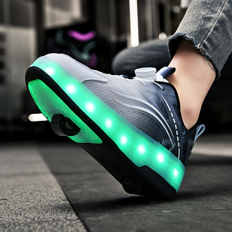 Kids Light-Up Roller Shoes with Removable Wheels, LED Flashing Gradient Skate Sneakers for Little Kid and Big Kid Outdoor Play in Three Colors