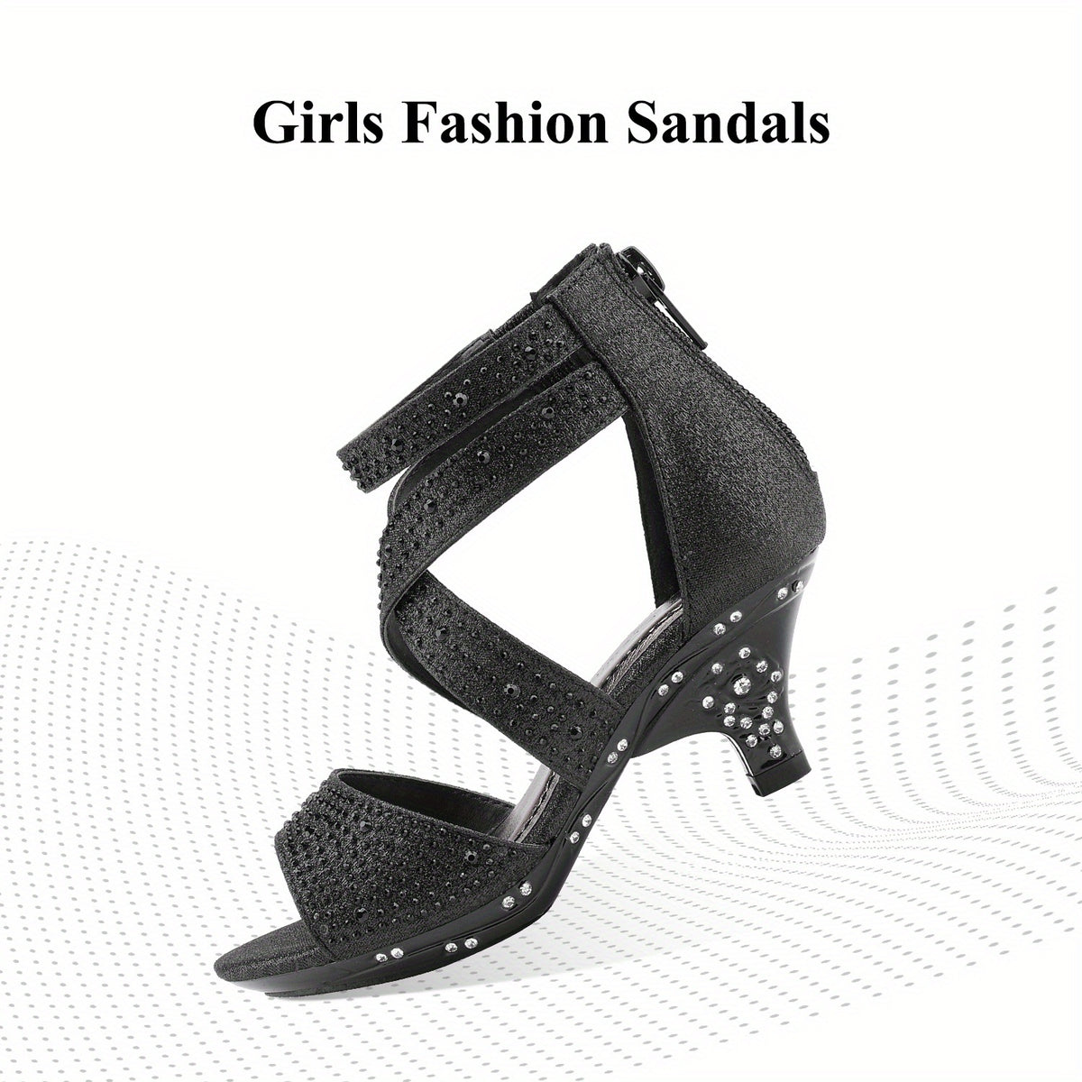 Girls Rhinestone Low Heel Sandals with Strappy Open Toe Design | Dress Shoes for Toddlers and Kids, Parties and Special Occasions
