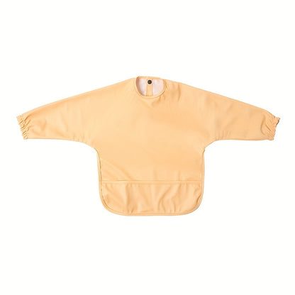 Sleeved Baby Bib with Food Pocket, Wipeable Long Sleeve Feeding Smock with Snap Closure for Babies and Toddlers 6-36 Months at Mealtimes