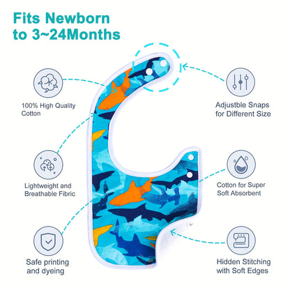 Snap-Closure Bandana Drool Bib Set for Babies 0–36 Months, Absorbent Adjustable-Fit Feeding Bibs for Boys and Girls for Daily Wear