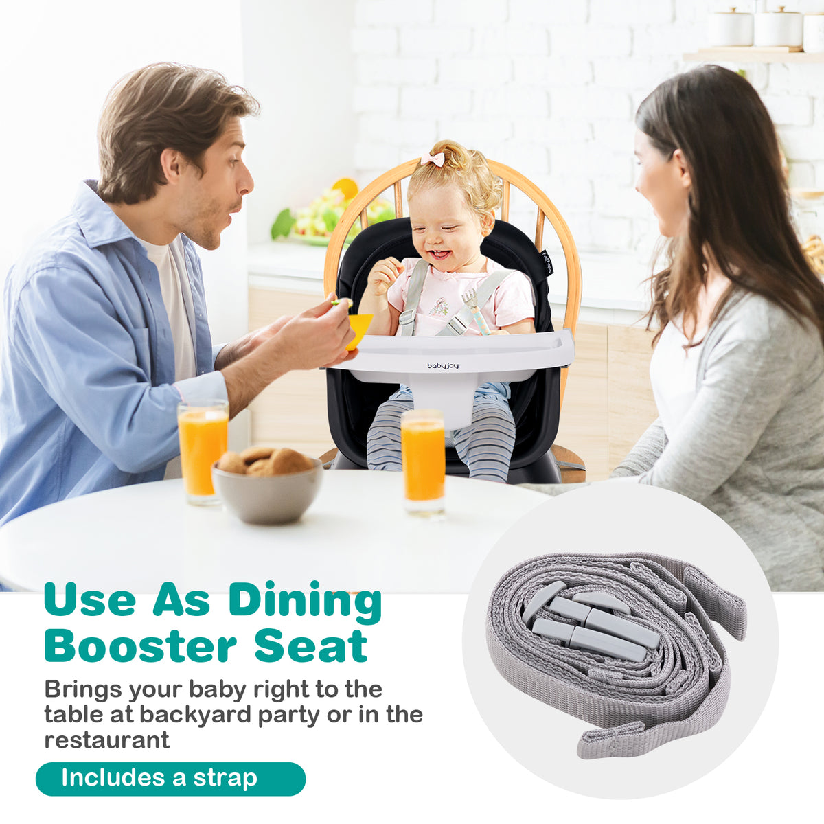 8-in-1 Baby High Chair with Activity Table, BABYJOY Convertible Feeding Seat with Removable Tray, Booster Mode and 5-Point Harness for Ages 6 Months to 6 Years