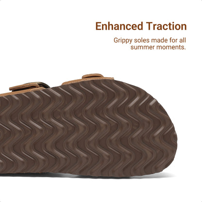 Kids Adjustable Slide Sandals with Non-Slip Strap, Flexible Outsole and Padded Midsole for Indoor & Outdoor Wear, Toddler to Big Kid Sizes in Beige, Camel & Brown