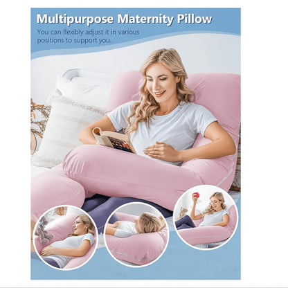 Velvet Cover U-Shaped Pregnancy Pillow, Full Body Maternity Sleeping Pillow with Detachable Soft Velvet Cover, Essential Comfort Support for Pregnant Women and Expectant Mothers