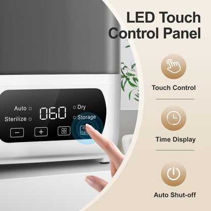 Baby Bottle Steam Dryer 4-in-1, Countertop Bottle Care Station with LED Touch Screen, Storage Mode and Auto Shut-Off in Gray for Daily Feeding