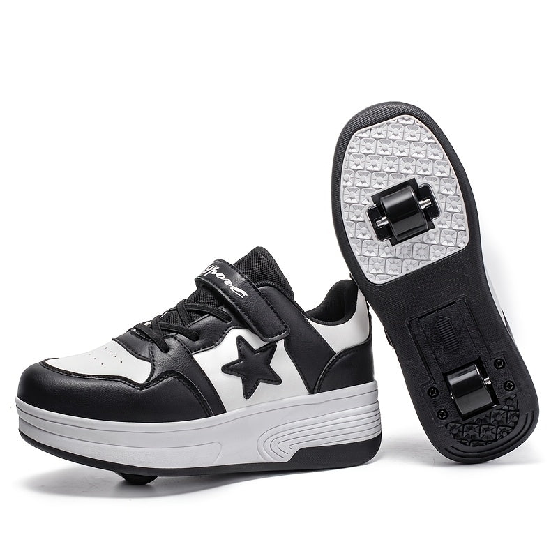 Kids Roller Skates with Buckle Closure and Dual-Wheel Design, Pink or Black Skate Shoes for Indoor and Outdoor Practice, Little and Big Kid Sizes