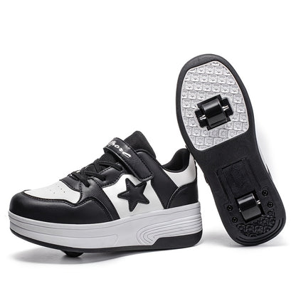 Kids Roller Skates with Buckle Closure and Dual-Wheel Design, Pink or Black Skate Shoes for Indoor and Outdoor Practice, Little and Big Kid Sizes