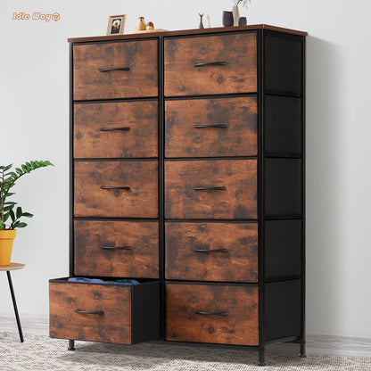 Fabric Drawer Dresser for Bedroom Storage with Metal Frame and Wood Tabletop, 9 or 10 Drawer Closet Organizer Tower for Clothes, Living Room or Entryway