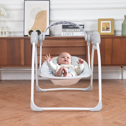Portable Infant Swing with Timing Function, Green Grey or Pink Baby Activity Seat for Supervised Awake Use, Listed 0–6 Months and 6–20 lbs