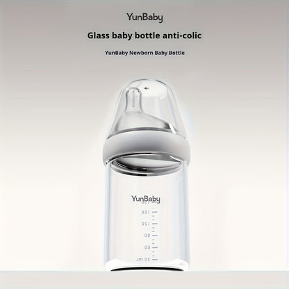 Slow Flow Glass Baby Bottles by YunBaby, 180 mL White Feeding Bottles with Listed Natural Rubber Nipples, Newborn 0+ Label and 1–6 Pack Options