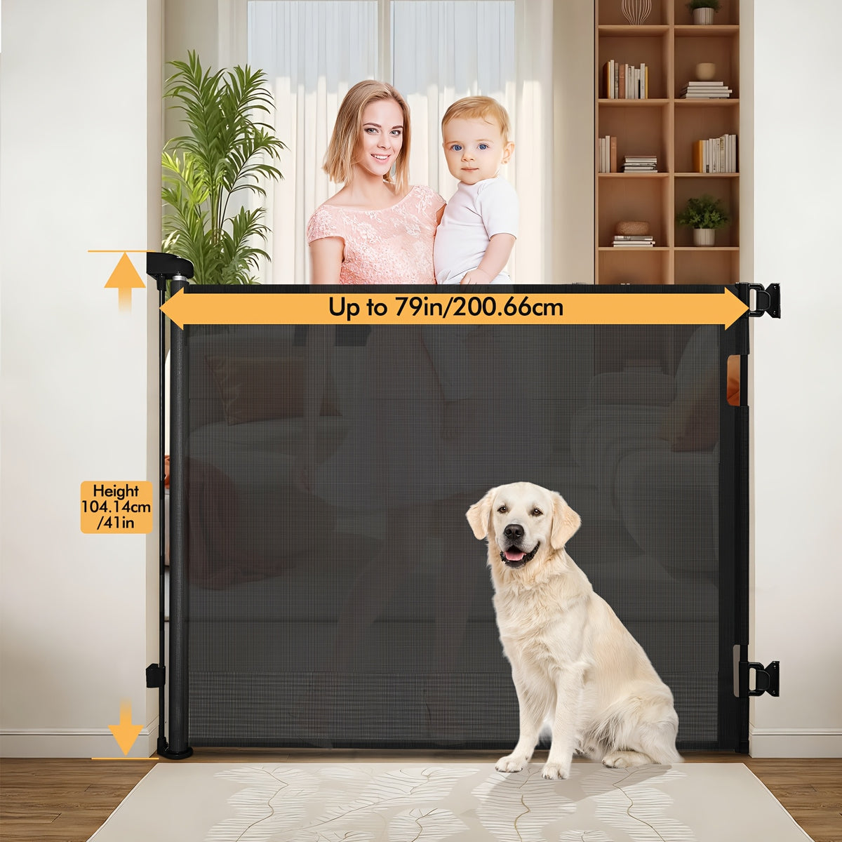 Retractable Mesh Baby Gate for Doorways, Hallways and Stairs, VERASTE Hardware-Mounted Expandable Barrier in 33-Inch and 41-Inch Height Options