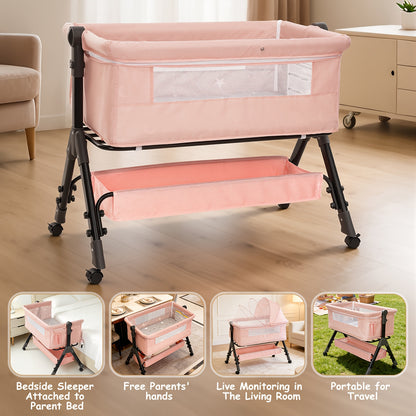 3-in-1 Baby Bassinet Bedside Sleeper with Wheels, Infant Cradle in Black, Gray or Pink with 17.61 lb Product Weight and Listed 33 lb Limit
