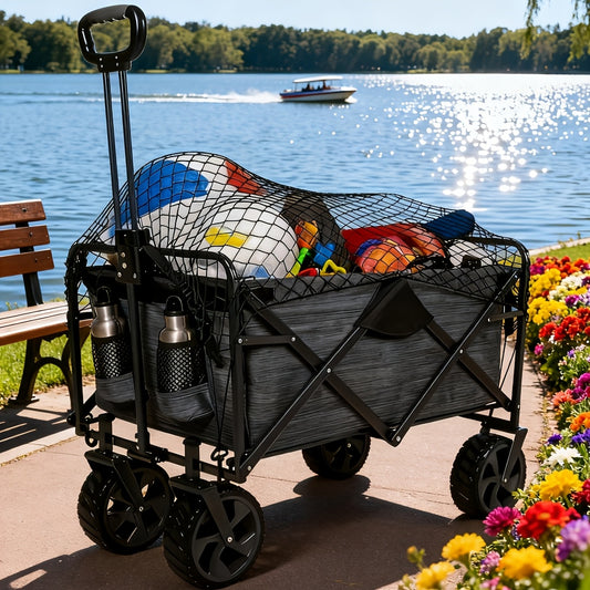 Wagon Cargo Net with 4 Hooks, Black Elastic Mesh Storage Cover for Outdoor Camping Carts, Garden Wagons and Family Outing Gear