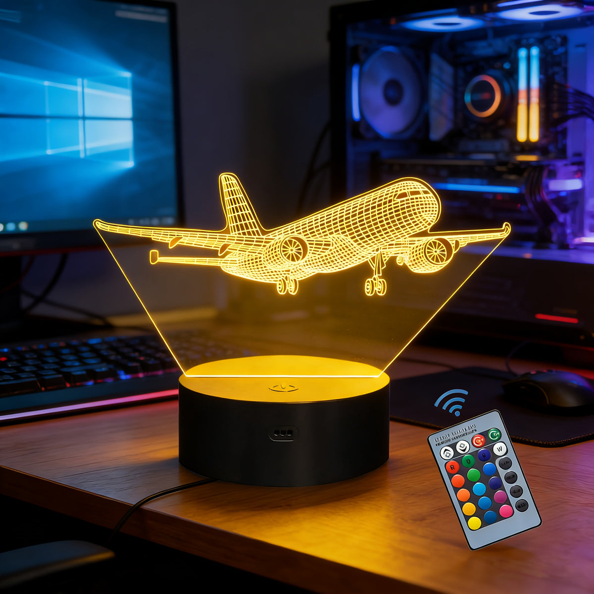 Airplane Night Light with 3D Illusion Design, 16 Touch-Control Color Options and Plug-In Base for Bedroom or Nursery Decor Gifts