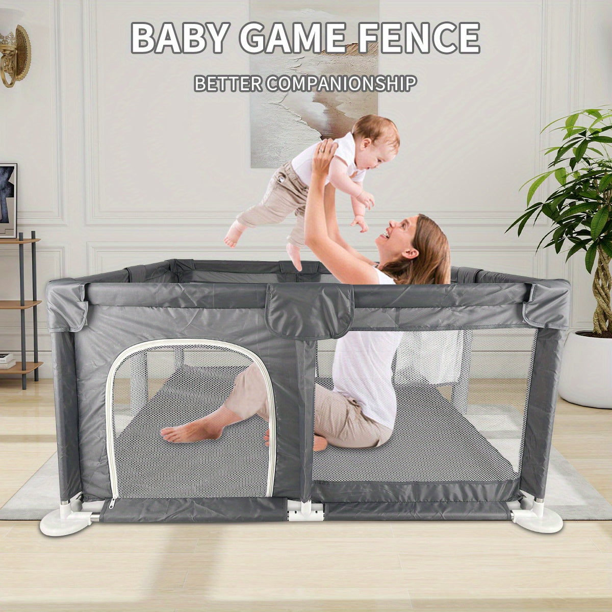 Breathable Mesh Baby Play Yard Fence for Crawling Toddlers, Indoor and Outdoor Infant Activity Space in Grey, Green or Pink