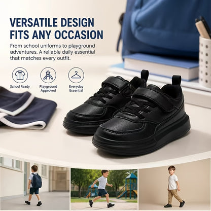 Kids Black Running Sneakers with Breathable Mesh Upper and Lightweight EVA Midsole, Low-Top Athletic Shoes for Daily Play and Casual Outings