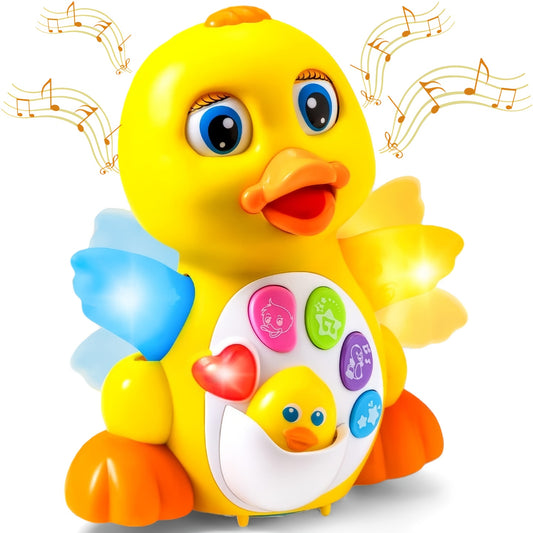 Dancing Musical Duck Toy with Lights and 7 Melodies, Yellow Interactive Activity Toy for Supervised Floor Play, Requires 3 AA Batteries