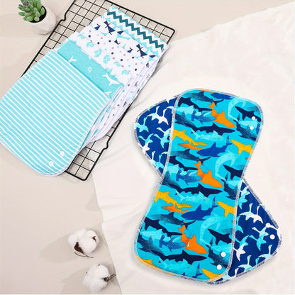 Large Baby Burp Cloths with Snaps, 6-Pack Soft Absorbent 3-Layer Spit-Up Rags, 18.5 x 8.7 Inch Shoulder Cloths in Shark or Water Ripple Styles