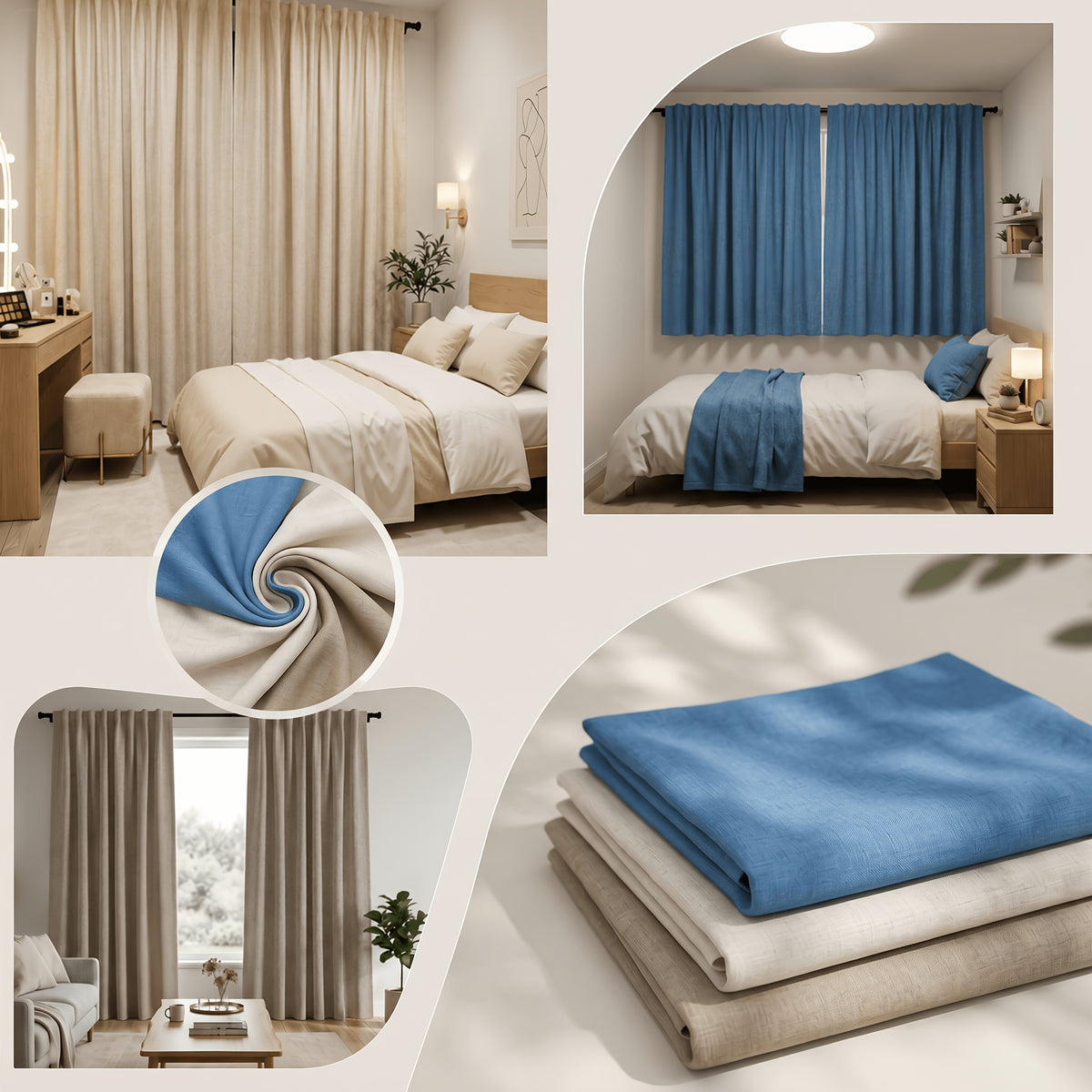 Blue Nursery Blackout Curtains 4-Panel Set, 52 x 63 Inch Coated-Lining Window Drapes with Four Hanging Methods for Bedroom Privacy