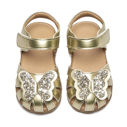 Girls Butterfly Bow Sandals in Champagne for Toddlers and Little Kids | Dressy Summer Shoes for Parties, Outings and Everyday Looks