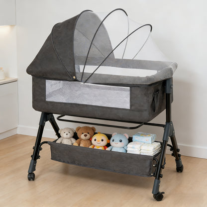 3-in-1 Baby Bassinet Bedside Sleeper with Wheels, Infant Cradle in Black, Gray or Pink with 17.61 lb Product Weight and Listed 33 lb Limit