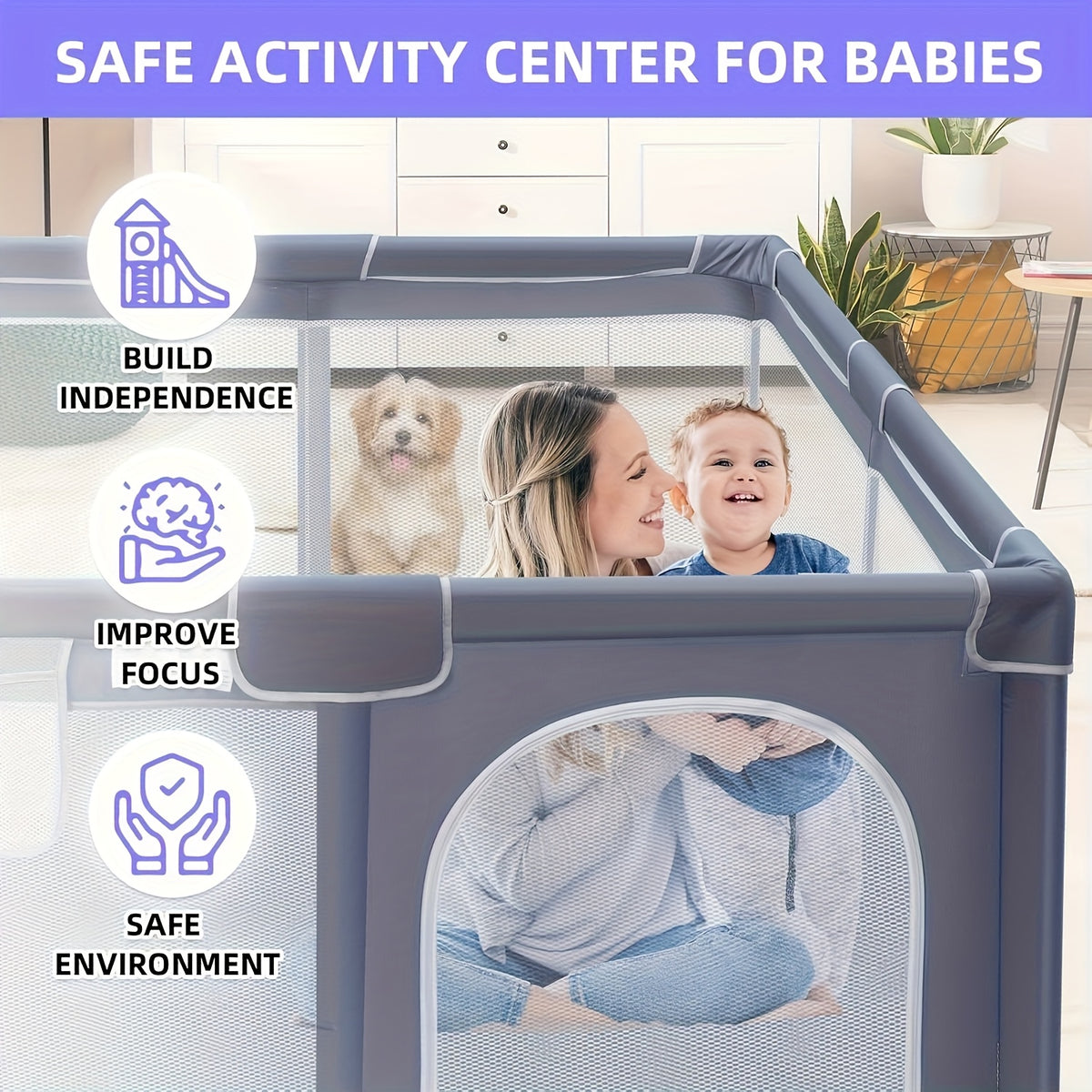 Mesh Baby Play Yard with 47.24 x 47.24 Inch Play Space, Indoor Outdoor Baby Playpen Fence for Toddlers in Grey or Black