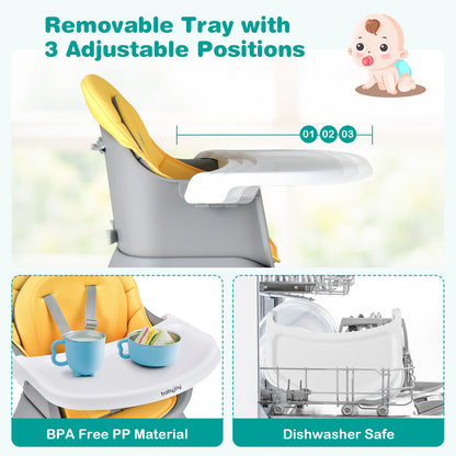 8-in-1 Baby High Chair with Activity Table, BABYJOY Convertible Feeding Seat with Removable Tray, Booster Mode and 5-Point Harness for Ages 6 Months to 6 Years