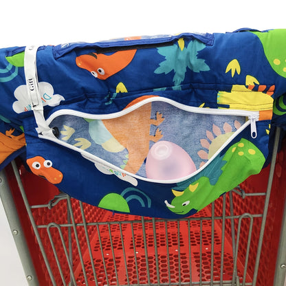Cartoon Shopping Cart Seat Cover for Baby, Thick Padded High Chair Cushion with Front and Back Straps, Compact Carry Bag and Machine-Washable Design