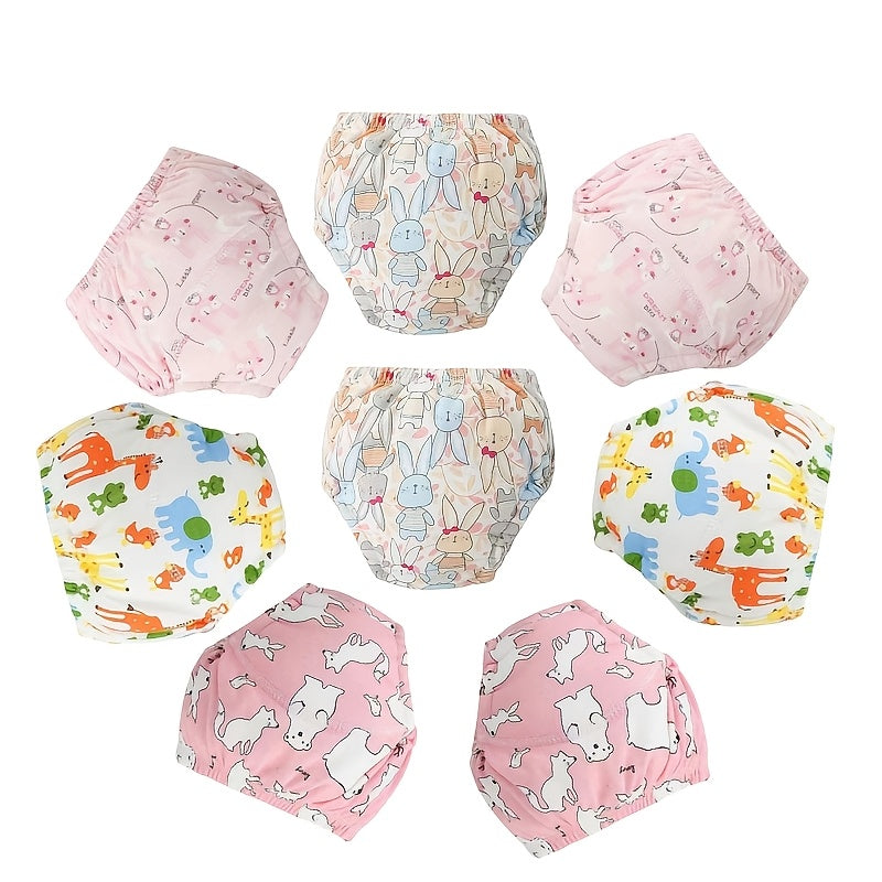 Reusable Washable Toddler Training Pants, 4pcs or 8pcs Pack, Breathable Elastic Waistband Cloth Diapers for Toilet Training, Cute Dog & Animal Prints, Potty Training Gift for Boys and Girls