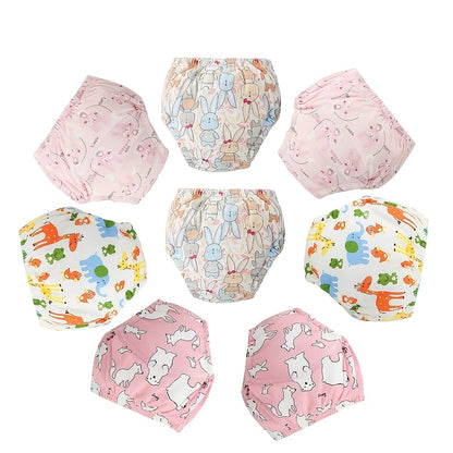 Reusable Washable Toddler Training Pants, 4pcs or 8pcs Pack, Breathable Elastic Waistband Cloth Diapers for Toilet Training, Cute Dog & Animal Prints, Potty Training Gift for Boys and Girls
