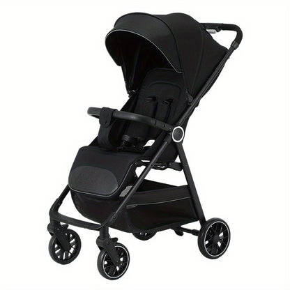 Compact Folding Baby Stroller with Reclining Seat, Canopy and Under-Seat Storage Basket, Black or Khaki Travel Pushchair for Family Outings