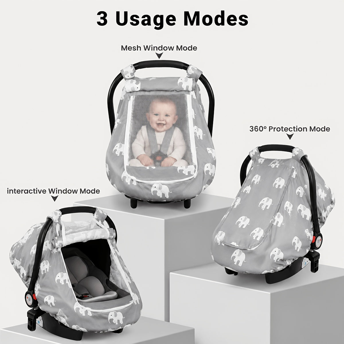 Stretchy Infant Carrier Cover with Large Window, Beavtaens Breathable Baby Car Seat Canopy in Elephant, Flower, Leaves, Rainbow or Sun Prints