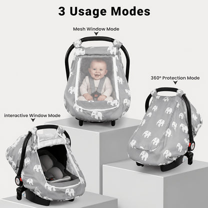 Stretchy Infant Carrier Cover with Large Window, Beavtaens Breathable Baby Car Seat Canopy in Elephant, Flower, Leaves, Rainbow or Sun Prints