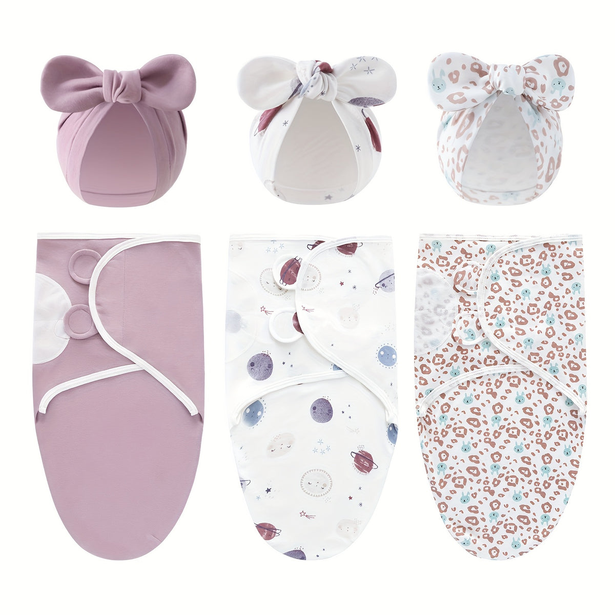 Newborn Blanket and Hat Set for 0 to 3 Months, Coordinated Baby Wrap and Cap in Multiple Color and Print Styles for Coming-Home Photos and Gifting