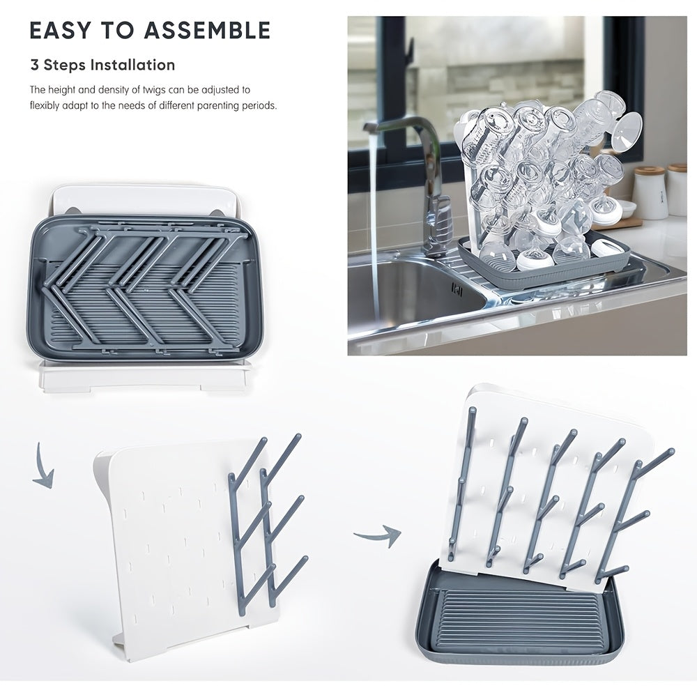 Vertical Baby Bottle Drying Rack, Large Space-Saving Holder for Bottles, Breast Pump Parts and Feeding Accessories, Sturdy Easy-Clean Design in Gray