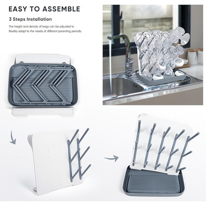 Vertical Baby Bottle Drying Rack, Large Space-Saving Holder for Bottles, Breast Pump Parts and Feeding Accessories, Sturdy Easy-Clean Design in Gray