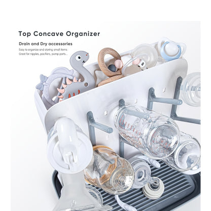 Vertical Baby Bottle Drying Rack, Large Space-Saving Holder for Bottles, Breast Pump Parts and Feeding Accessories, Sturdy Easy-Clean Design in Gray