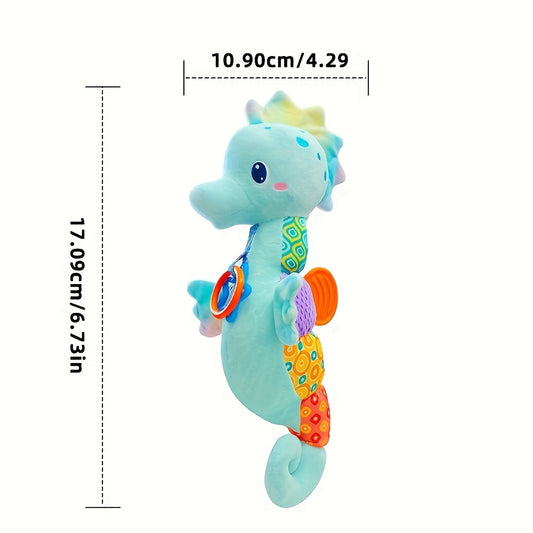 Seahorse Sensory Baby Toy with Crinkle and Rattle Textures, Soft Musical Stuffed Animal for Supervised Tummy Time and Newborn Gifts