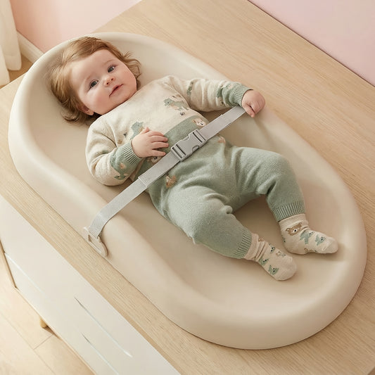 Wipe-Clean Baby Changing Pad with Adjustable Safety Belt, Waterproof Non-Slip Surface for Dresser or Changing Table, Soft Diaper Change Mat