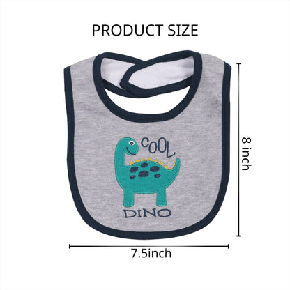 Embroidered Baby Feeding Bibs 5-Pack, Soft Absorbent Cotton Outer Layer with Cartoon Designs for Infant Mealtimes and Drool, Boys and Girls