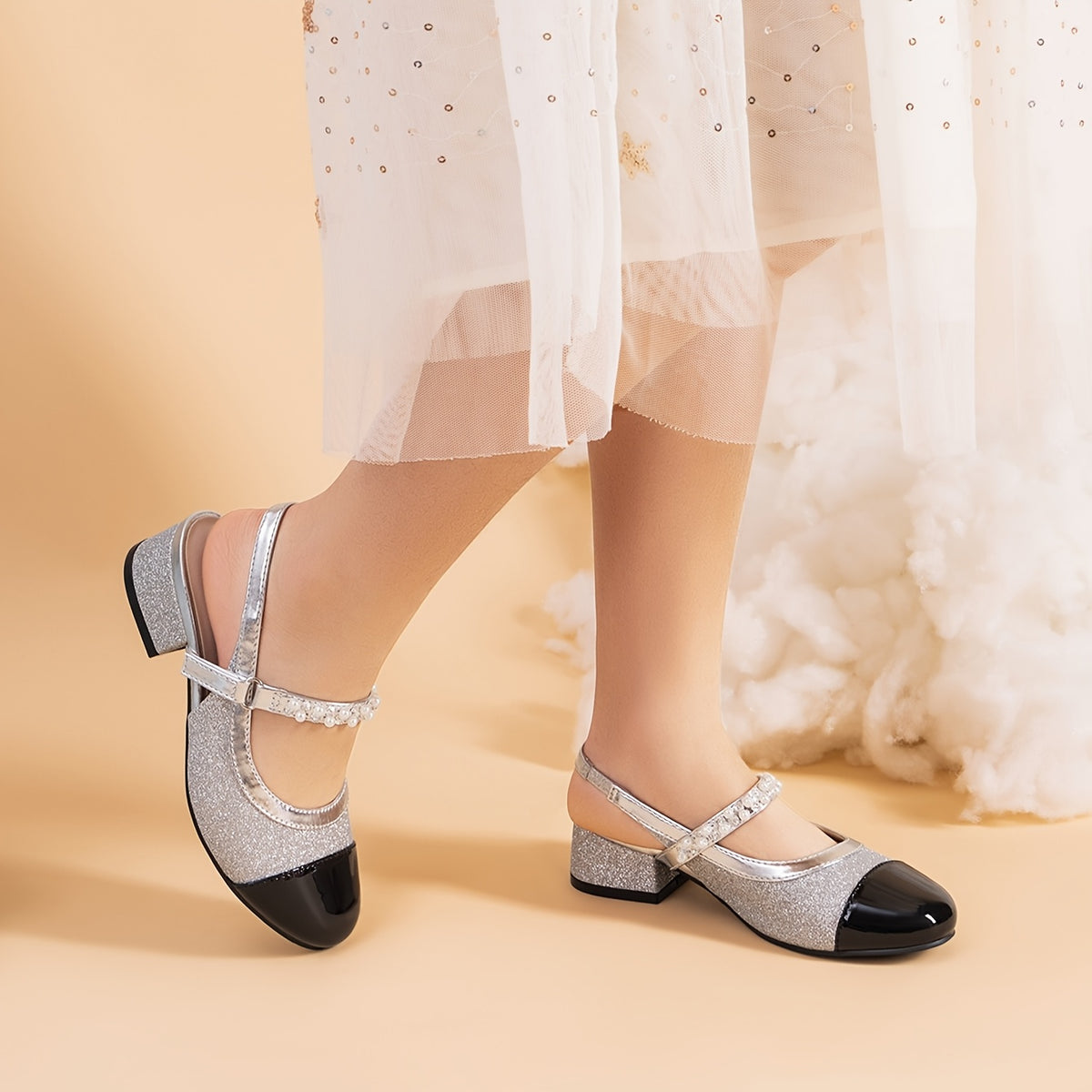 Girls Slingback Party Heels with Round Toe, Dress Shoes for Little and Big Kids for Weddings, Flower Girl Outfits and Princess-Inspired Occasions