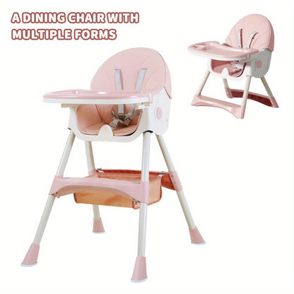Foldable Baby High Chair with Removable Tray, Portable Dining Seat for Baby Mealtimes, Space-Saving Feeding Chair in Pink, Green or Khaki