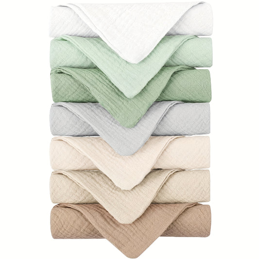 Baby Muslin Washcloths 7-Pack, Soft Absorbent 11 x 11 Inch Bath Cloths and Small Burp Rags in Pink or Green Tones for Everyday Baby Care