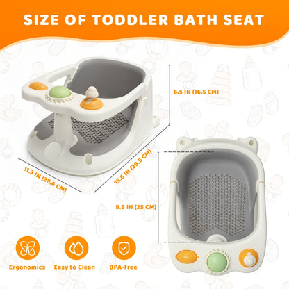 Suction-Cup Toddler Bathtub Seat with Soft Cushion, Non-Slip Baby Bath Chair for Sitting Infants 6 Months and Up During Supervised Bath Time